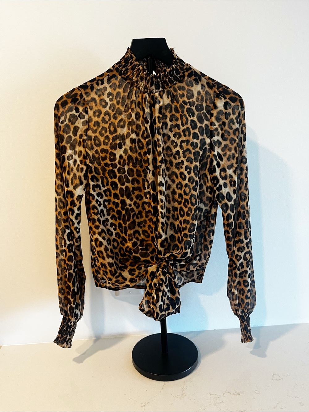 Express Leopard Print Tie-Front Blouse - Brown/Black